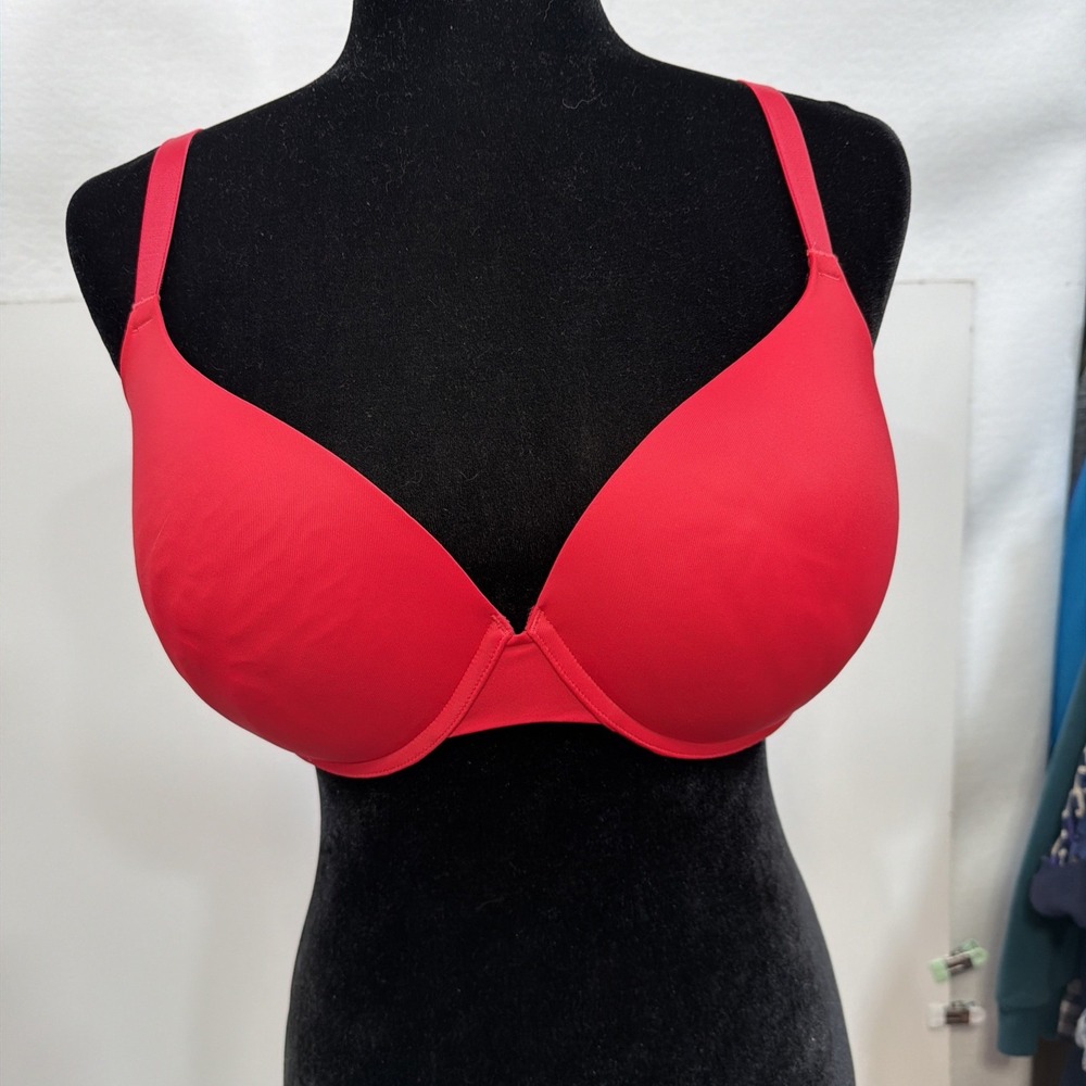Pink Victoria's Secret Bra Wear Everywhere Push-Up Mesh Cover Cups Red Sz 36DD
